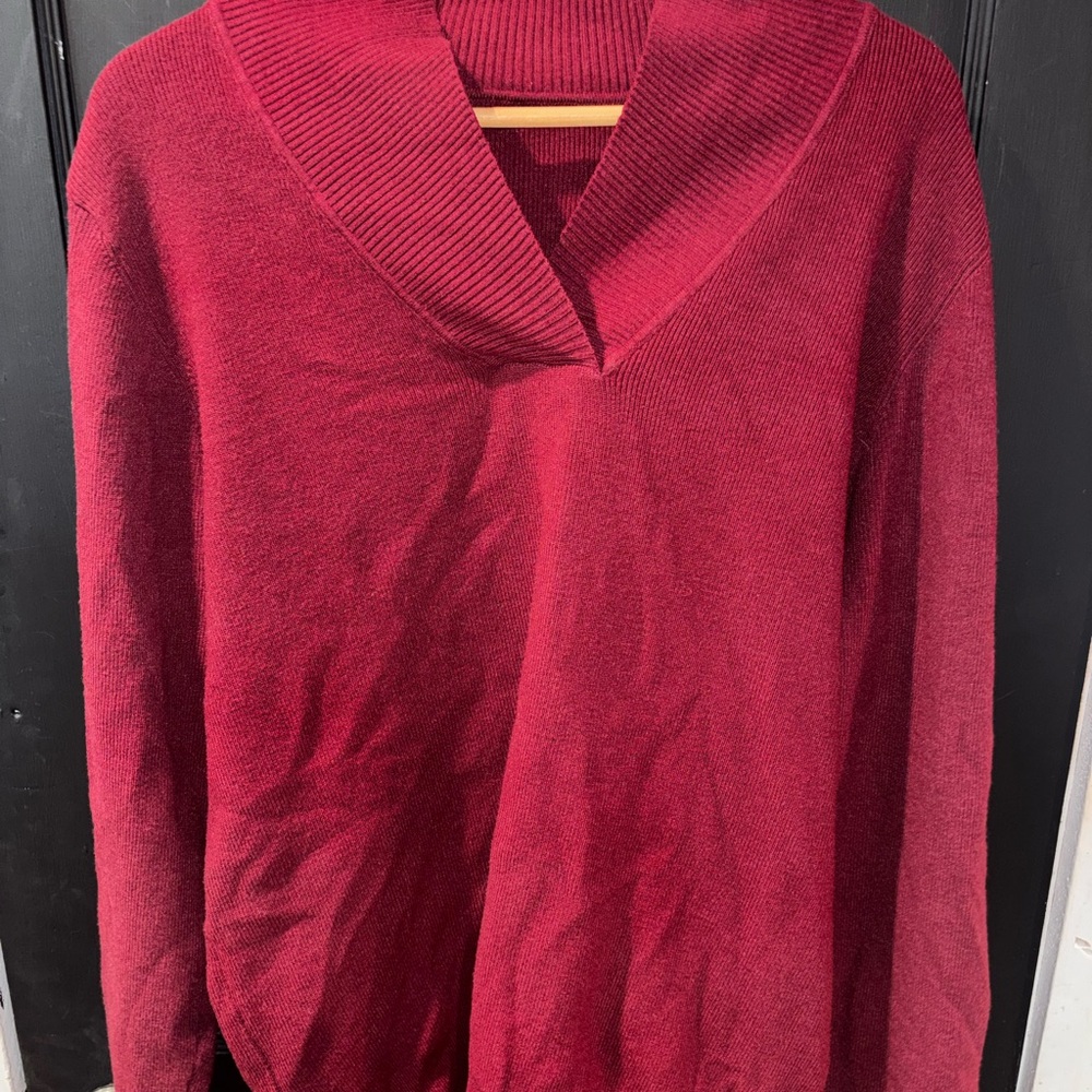 Ivieoer Women's Burgundy Shawl-Collar V-Neck Sweater Size XXL